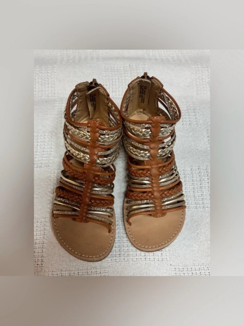 Kids Girls Kelly & Katie Braided Gladiator Sandals in Brown and Gold